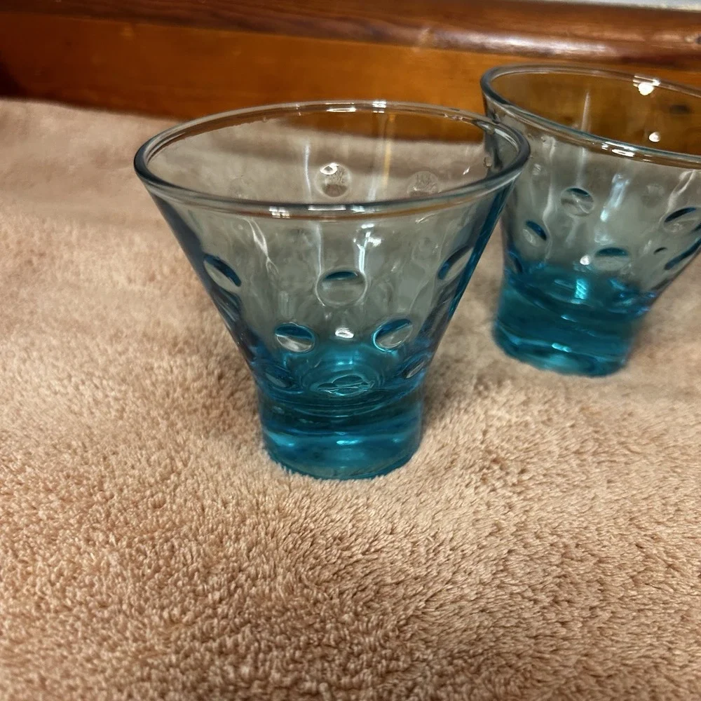 Vintage MCM Hazel Atlas Turquoise Blue Capri Dot Whisky Shot‎ Glasses Set of 4